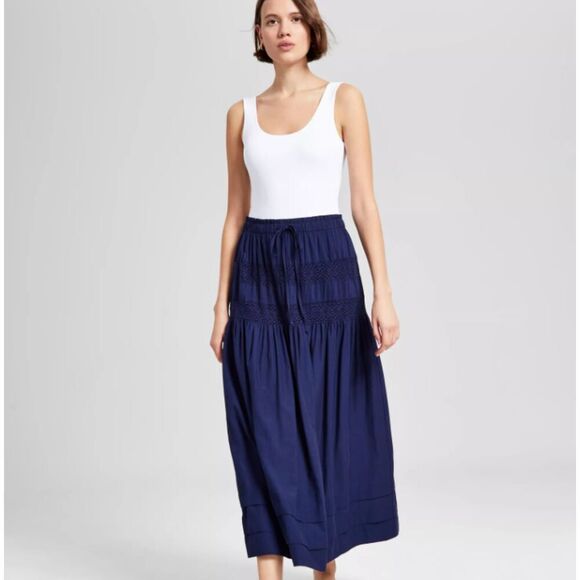 And Now This Dresses & Skirts - NWT And Now This Women's Tie-Waist Lace-Inset Maxi Skirt Boho Cottage Core M